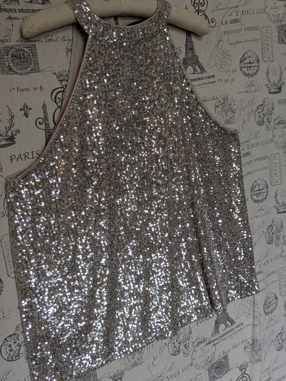 Cable & Gauge Glam Shimmer Silver Sequin Halter Top Size 2X